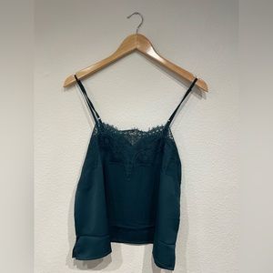 Lulus Maddox Dark Teal Green Satin Lace Cami